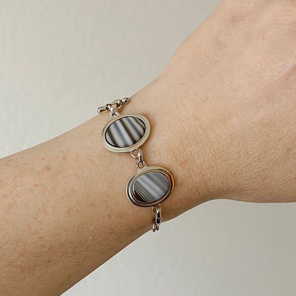 Owyhee Blue Opal Bracelet Adjustable Silver Link Design with Sky Hued Gemstones - Picture 2 of 10